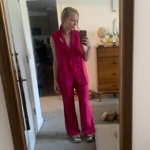 Women's Pink Sleeveless Blazer and Pants Set